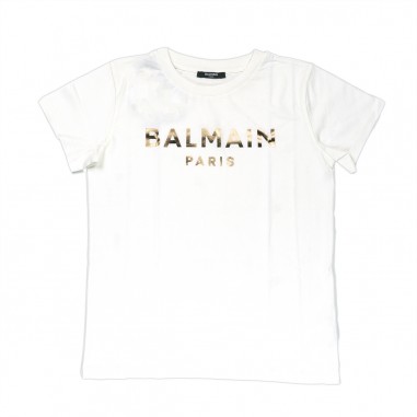 Balmain Kids T-SHIRT/TOP black gold printing - Balmain BT8A81Z0057-102-Bi-Balmain2324