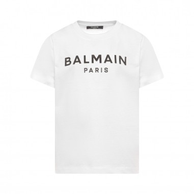 Balmain Kids T-SHIRT Bianco stampa Nero - BALMAIN KIDS BU8Q61Z0082100NE-Bi-balmain24