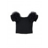 RIBBED+TULLE CROPPED TOP BLACK - MONNALISA
