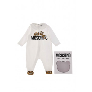 Moschino Kids FLEECE ROMPER OPTIC WHITE - MOSCHINO KIDS MUY06MLCA19 10101 -Bi-moschino24