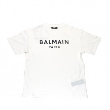 Balmain Kids T-SHIRT Bianco stampa Nero - BALMAIN KIDS BU8P01Z1751100NE-Bi-balmain24