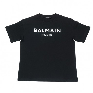 Balmain Kids T-SHIRT Nero stampa Bianco - BALMAIN KIDS BU8P01Z1751930BC-Ne-balmain24